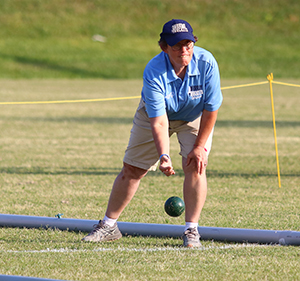 A Murray Rockets bocce player makes a throw at the 2023 State Summer Games.