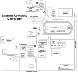 Very basic map of Eastern Kentucky University campus.