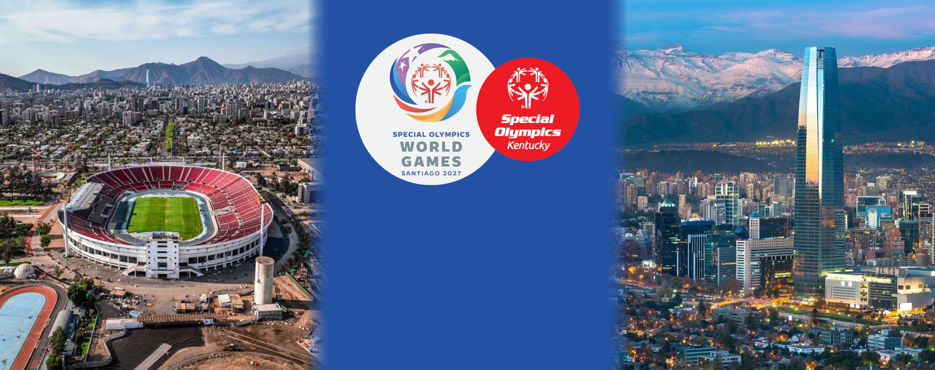 Santiago, Chile, landmarks with Special Olympics World Games and Special Olympics Kentucky logos